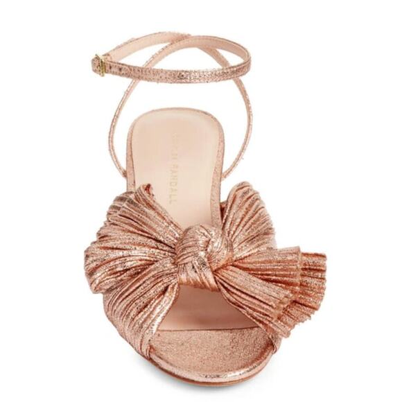 Loeffler Randall Dahlia Pleated Bow Knot Block Heel Sandal Metallic Rose Gold 7 - Picture 4 of 16